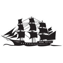 Classic Mariners Black Ship Vector Icon Historical Vessel Ancient Ship Emblem