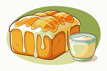 Pumpkin bread with milk, watercolor clipart illustration with isolated background.
