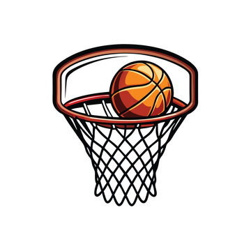 recommend clip art: A vector illustration of a basketball hoop with a ball going through the net.