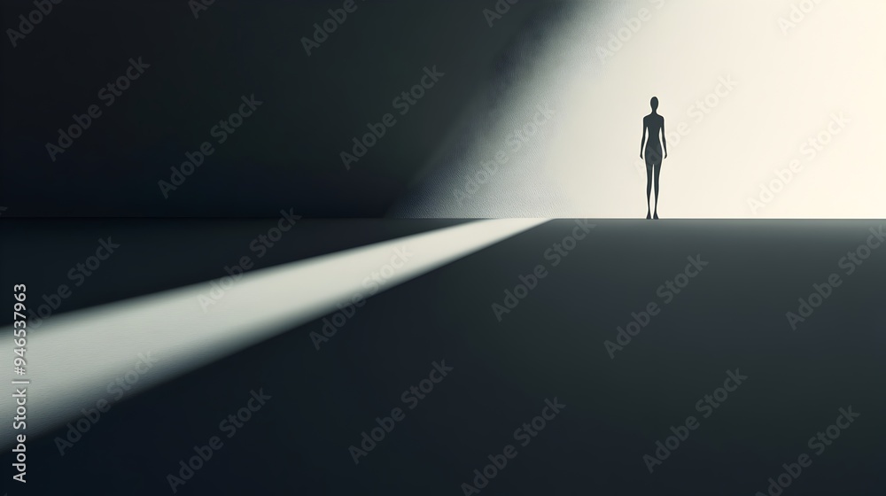 Poster conceptual image of a sharp shadow being cast by a single point of light creating a high contrast gr