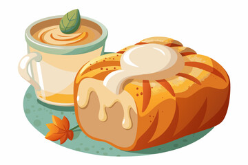 Pumpkin bread with milk, watercolor clipart illustration with isolated background.
