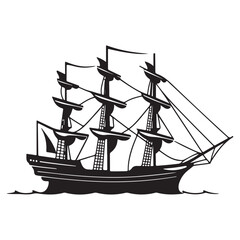 Classic Mariners Black Ship Vector Icon Historical Vessel Ancient Ship Emblem