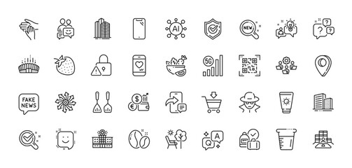 Cooking cutlery, Versatile and Communication line icons pack. AI, Question and Answer, Map pin icons. Cooking beaker, Online market, Arena stadium web icon. Vector