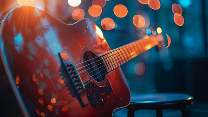 Obraz premium Immerse in the ambiance of live music with this serene guitar image