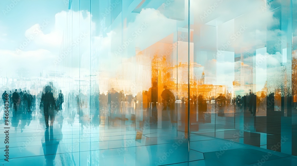 Poster a conceptual image depicting the reflection of an alternate reality on a glass surface showcasing di