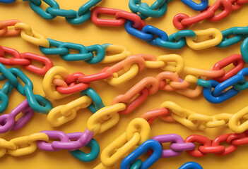 Fototapeta premium Concept photo of colorful chains on yellow background