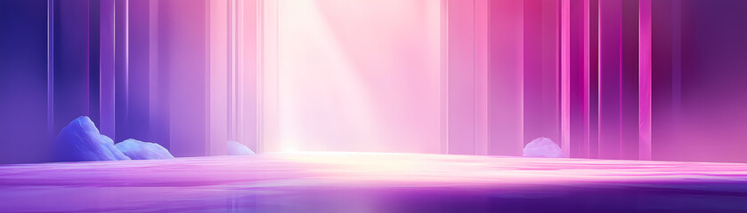 A serene abstract landscape bathed in radiant pink light, featuring soft hues and ethereal illumination for a dreamlike atmosphere.