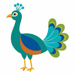 Bird Vector, Peacock blue  bird Vector, Colorful Beautiful Bird, Icon Logo Style