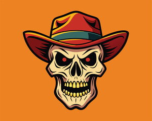 skull with west hat  sticker and  t-shirt design  vector illustration