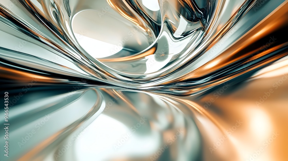 Poster a conceptual image showcasing the mesmerizing effect of a reflection on a shiny curved surface warpi