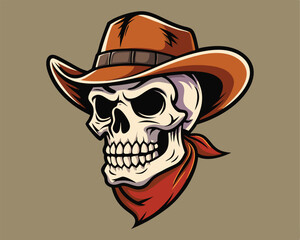 skull with west hat  sticker and  t-shirt design  vector illustration