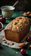 Delicious Almond Tea Bread with fresh cherries, Almond cherry cake