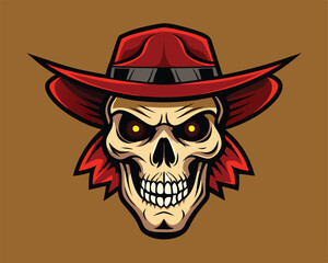 skull with west hat  sticker and  t-shirt design  vector illustration