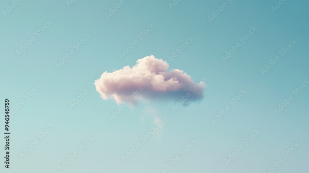 Poster A conceptual image depicting a single serene cloud floating in a vast clear sky with subtle mesmerizing patterns forming within the wispy vapor  This minimalist