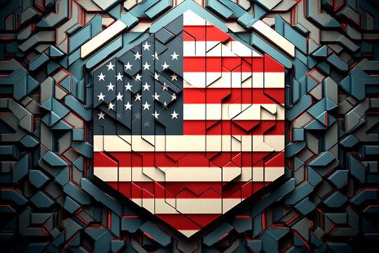 The USA flag adapted to a hexagon shape, with the blue field and stars in the upper left as a puzzle - Powered by Adobe