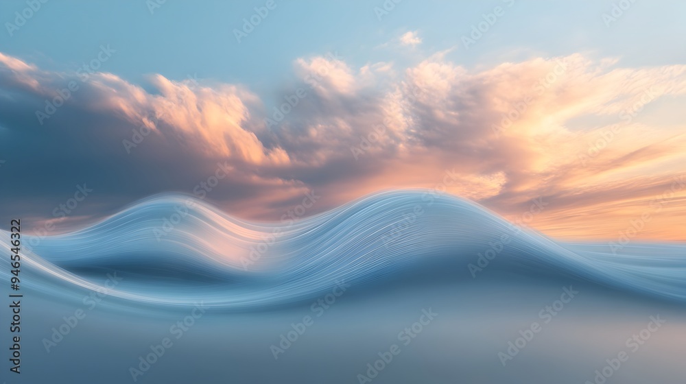 Poster a conceptual image depicting a seamless wave of clouds merging and flowing across the sky creating a