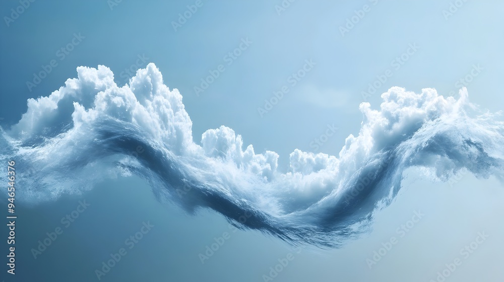 Poster a conceptual image depicting a seamless wave of clouds merging together across the serene hazy sky c
