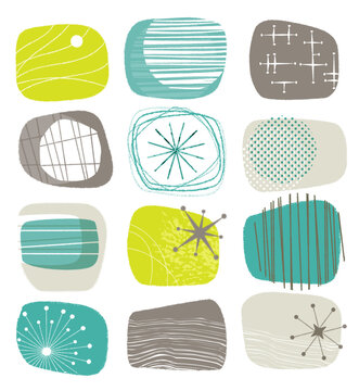 Mid-Century Modern Retro Shape Pattern with Atomic Age Elements Background