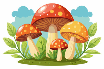 Mushrooms, watercolor clipart illustration with isolated background.
