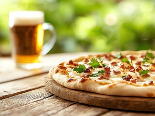 A beautifully arranged plate of Tarte Flambee