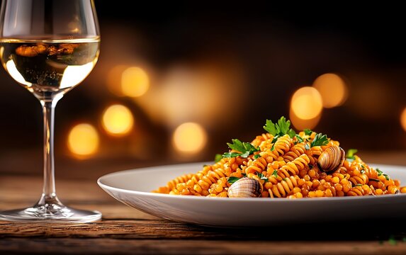 A beautifully arranged plate of Fregola con Arselle