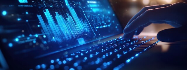 "Digital Stock Market Analysis - Finger Touching Data on Screen"