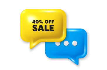 Sale 40 percent off discount. Chat speech bubble 3d icon. Promotion price offer sign. Retail badge symbol. Sale chat offer. Speech bubble banner. Text box balloon. Vector