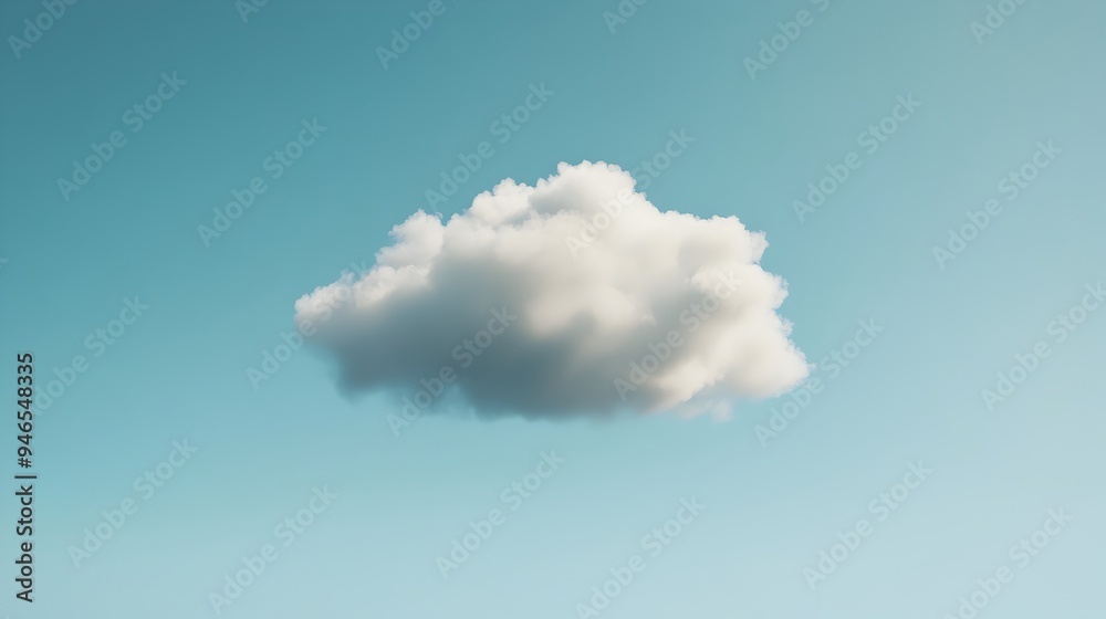 Poster a conceptual image showcasing a single cloud floating in a vast clear sky with subtle mesmerizing pa