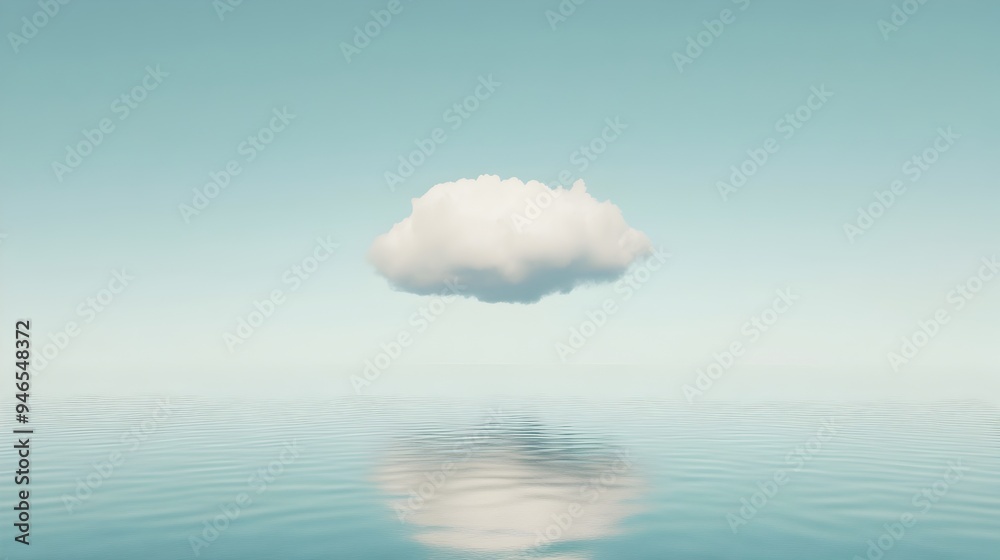 Poster A conceptual image depicting a single cloud floating in a vast clear sky with subtle patterns and formations emerging within the vapor