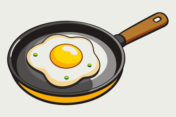 Fried egg in a frying pan, watercolor clipart illustration with isolated background