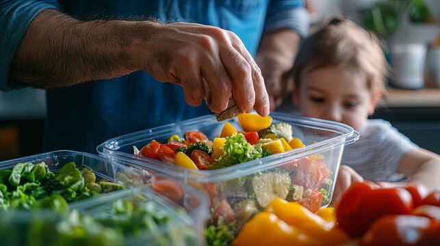 Dad Preparing Healthy Meal with Vegetables for Family