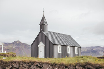 Small church on the hillside in Iceland
