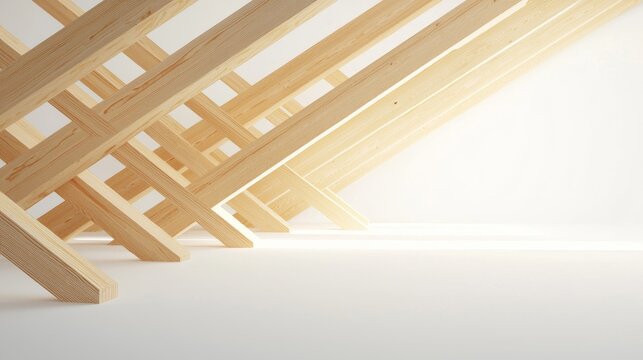Wooden truss system, modern architectural framework, 3D illustration