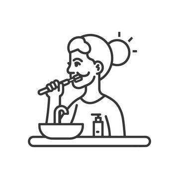 recommend clip art: Line Art Illustration of a Person Brushing Their Teeth in the Morning