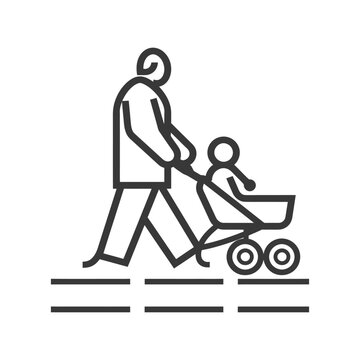 recommend clip art: Line art illustration of a person pushing a stroller