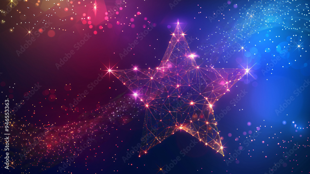 Aufkleber bright polygonal star shines over a colorful galaxy background with bokeh lights. capturing the magi