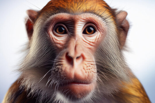 Portrait of an adult monkey. Primates, mammals and infectious diseases concept. Monkeys created with generative AI tools.