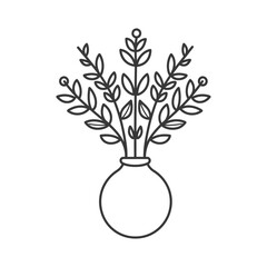 Line Art Illustration of a Plant in a Round Vase
