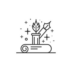 Obraz premium Line Art Illustration of a Plant in a Pot on a Rolled Up Mat