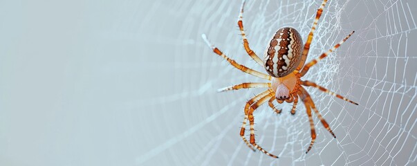 Obraz premium Detailed close-up of a spider meticulously spinning its web, showcasing the intricate design and natural beauty in a serene outdoor setting