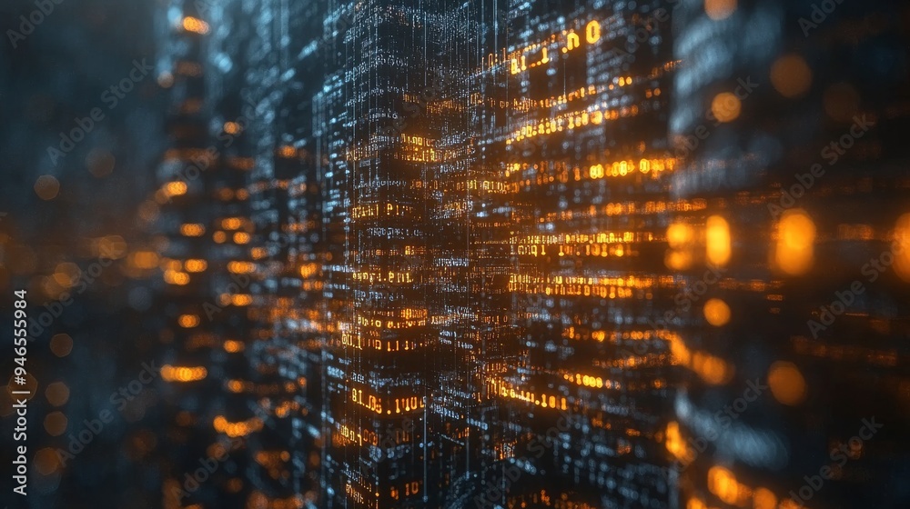 Poster bright holographic data streams create a dynamic digital environment, showcasing an intricate repres