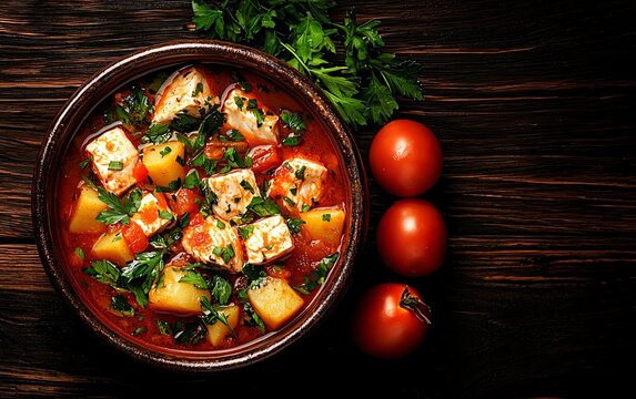 An overhead shot of a traditional Greek fisherman s stew