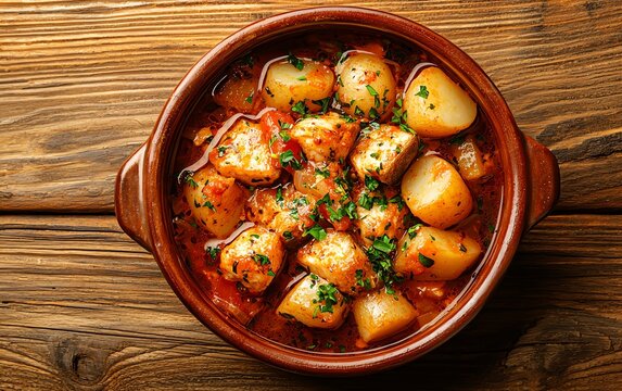An overhead shot of a traditional Greek fisherman s stew