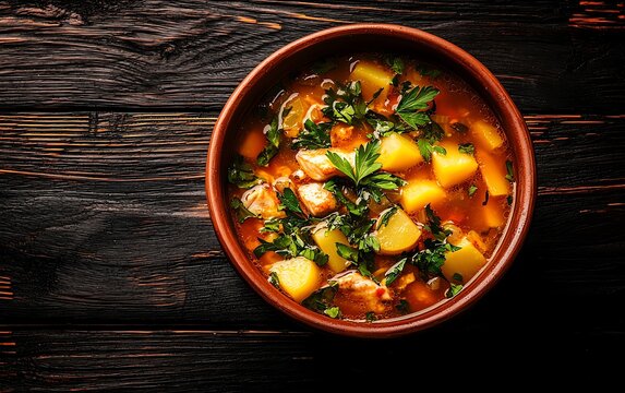 An overhead shot of a traditional Greek fisherman s stew