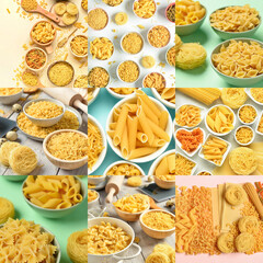 Collage with many different types of pasta