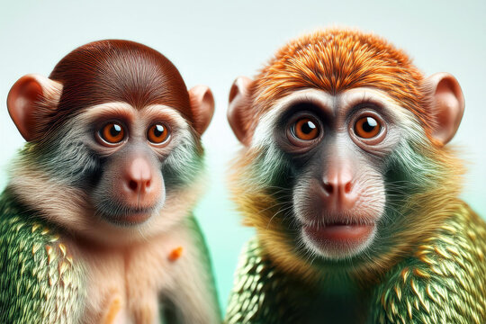 Two types of monkeys. Primates and mammals concept. Monkeys created with generative AI tools.