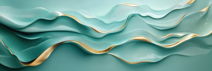 Fototapeta premium Soft aqua waves with golden highlights undulate smoothly across the surface, evoking a sense of serenity and elegance in a tranquil setting
