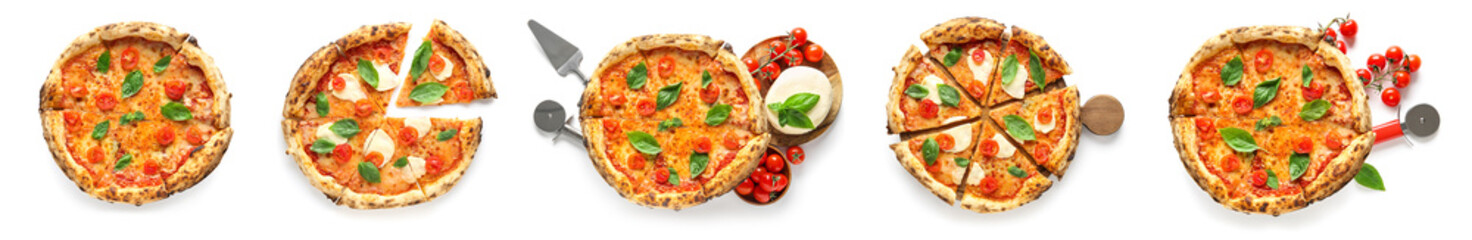 Set of tasty pizza Margarita on white background