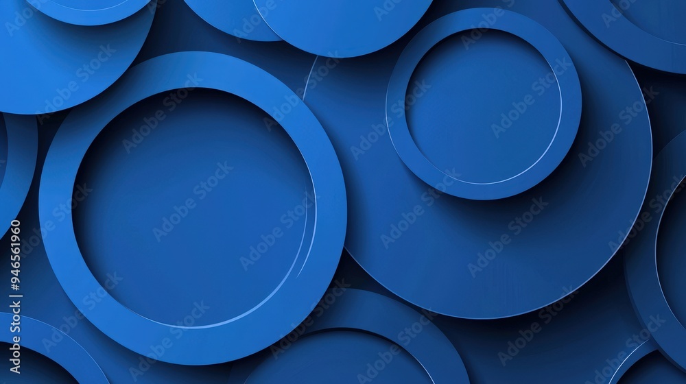 Poster Various circular blue shapes overlap to form a visually striking background, showcasing depth and dimension in a contemporary design setting