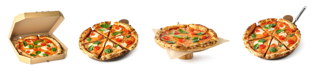 Set of tasty pizza Margarita on white background